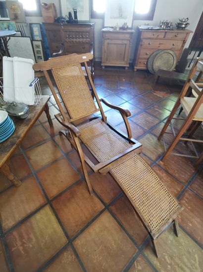Chaise longue de bateau en bois naturel,...