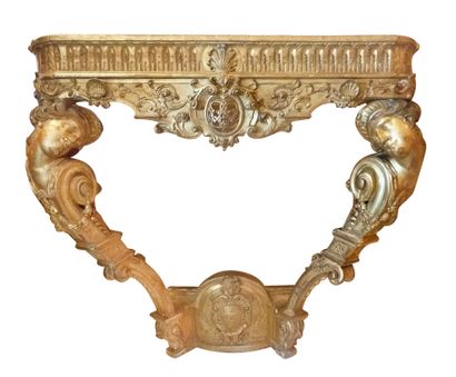 CONSOLE rectangulaire en bois doré et sculpté,...