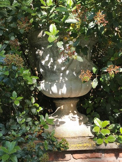 Deux grands vases de style Médicis sur piédouche...