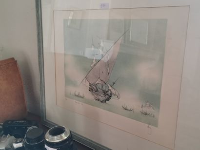 Deux lithographies en couleur représentant...