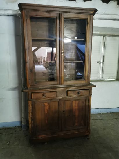 Buffet deux corps en bois naturel, en haut...