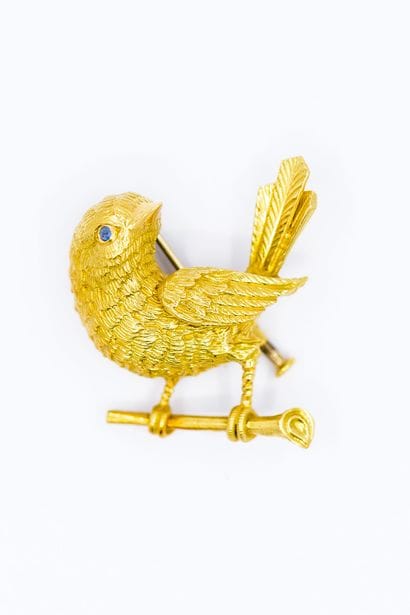 BROCHE en or jaune 750° représentant un oiseau...