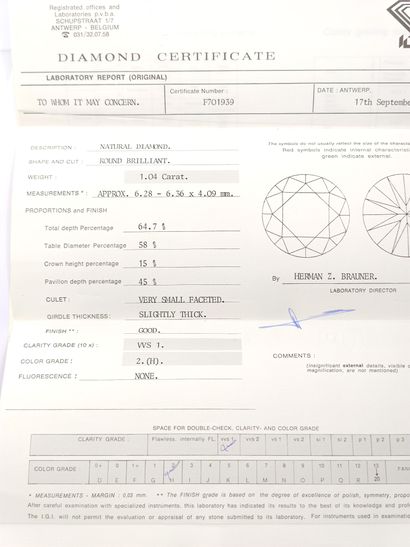 DIAMANT 1,04 CT COULEUR H VVS1 

Certificat...