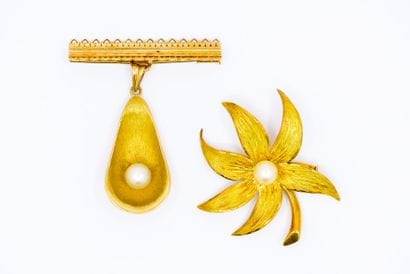 DEUX BROCHES en or jaune 750 ° comprenant...