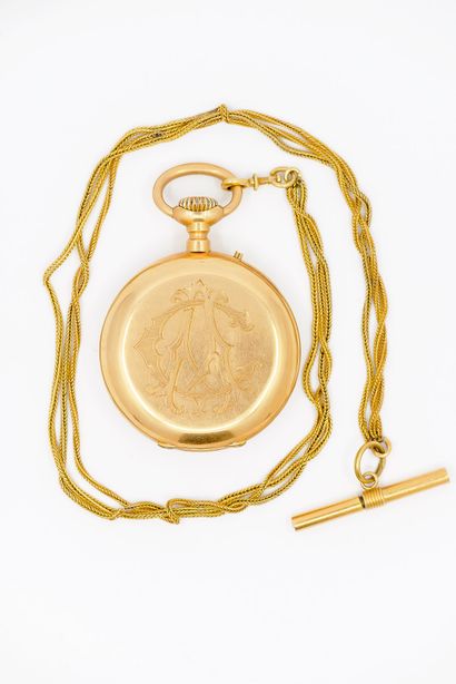 MONTRE de gousset en or jaune 750°, double...