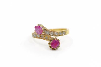 BAGUE toi et moi en or jaune 750 ° ornée...