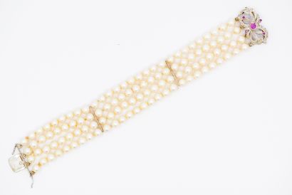 
BRACELET QUATRE lignes de perles, fermoir...