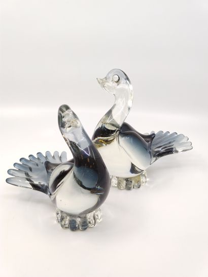 MURANO - 

Deux oiseaux en cristal bleu

Dim...