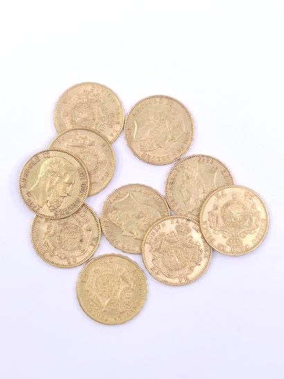 
LOT de dix pièces 20 francs en or Leopold...