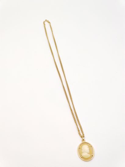 
Deux chaînes en or jaune 750 et deux pendentifs...