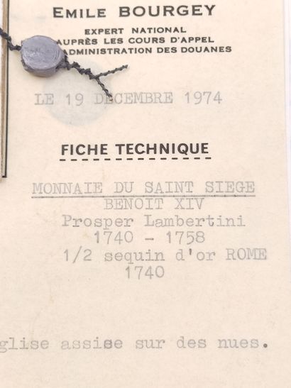 
1/2 sequin or monnaie du saint siège Benoit...
