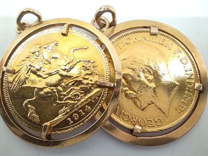 DEUX pendentifs en or jaune 750° ornée de...