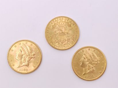 
LOT de trois pièces de 20 dollars Liberty...