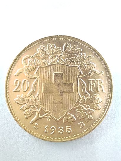 PIECE de 20 francs or suisse Poids : 6,45...