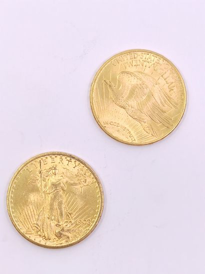 
LOT de deux pièces de 20 dollars type Saint...