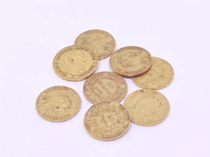 HUIT pièces de 20 francs or comprenant :

Trois...