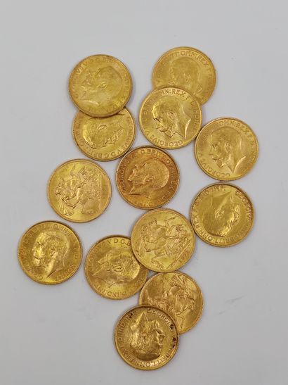 
LOT de 13 pièces de souverain en or 

1911/1912/1914/1915/1925/1926/1927/1931

Poids...