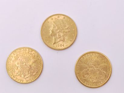 
LOT de trois pièces de 20 dollars Liberty...