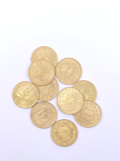 
LOT de dix pièces 20 lires or UMBERTO I 

6...