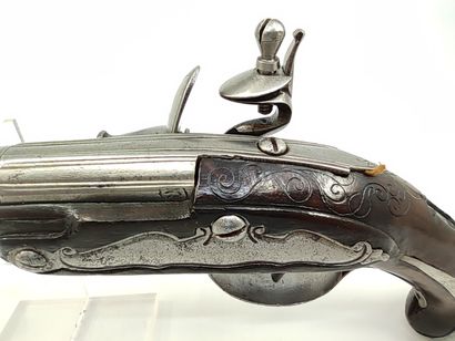 Flintlock travel pistol. 

Round barrel,...