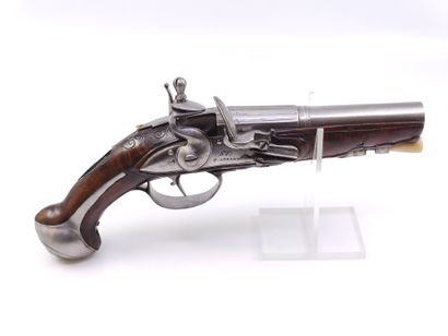 Flintlock travel pistol. 

Round barrel,...