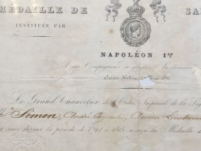 Patent of the medal of Saint Helena in the...