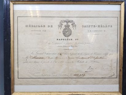 Patent of the medal of Saint Helena in the...