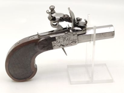 Flintlock box pistol by Dumarest. 

Barrel...