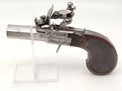 Flintlock box pistol by Dumarest. 

Barrel...