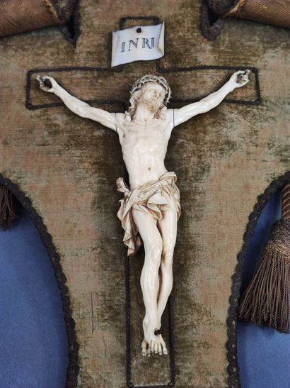 
Velvet crucifix with ivory Christ on the...