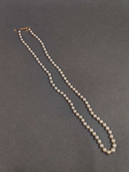COLLIER de 85 perles en chute, fermoir à...