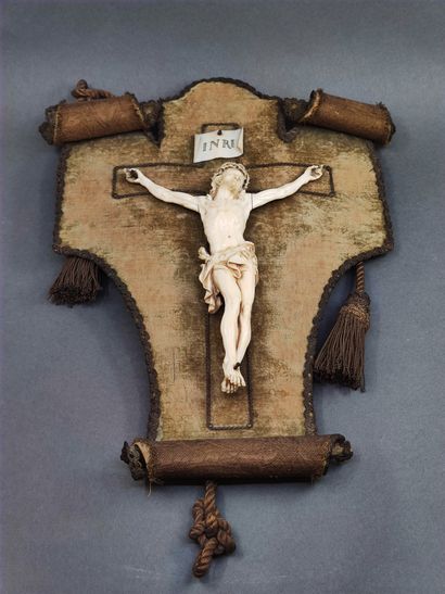
Velvet crucifix with ivory Christ on the...