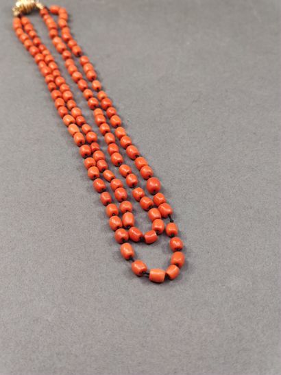 COLLIER en corail à double rang 

Fermoir...