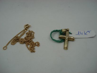 1 Croix Or 14kt et pierres 3,12 g 1 Chaîne...