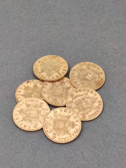 LOT de sept pièces 20 francs en or Napoléon...