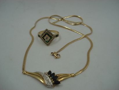 1 Bague Or 18kt et pierres 4,45 g 1 Collier...