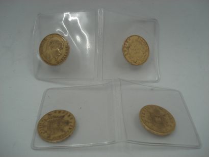 4 Pièces Or 22kt 25,69 g de 20 francs sous...