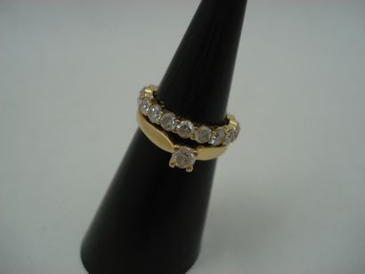 1 Bague solitaire Or jaune 18kt et diamant...