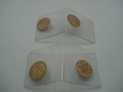 4 Pièces Or 22kt 25,70 g de 20 francs sous...