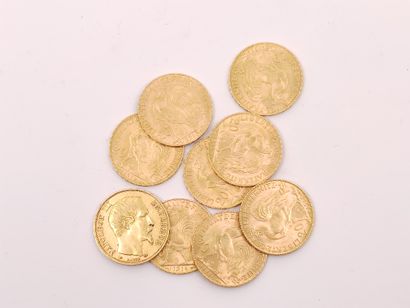 LOT de neuf pièces d'or dont :

Huit 20 francs...