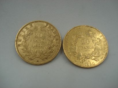 2 Pieces Or 22kt 12,83 g 20 francs 1850 et...