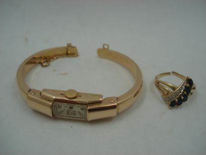1 Bague Or jaune 18kt et pierres 2,62 g coupée...