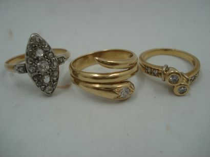 3 Bagues Or 18kt et diamants 13,15 g dont...