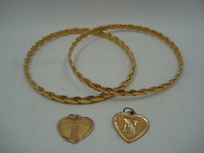 2 Bracelets Or 22kt 38,58 g rigides joncs...