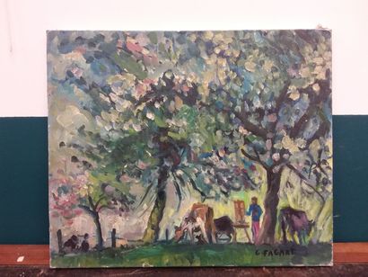 FAGARD 

Les pommiers en fleurs 

Huile sur...