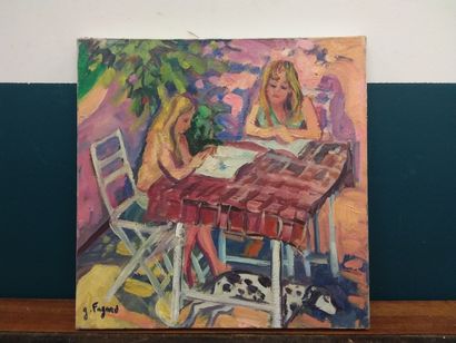 FAGARD 

The readers 

Oil on canvas 

Signed...