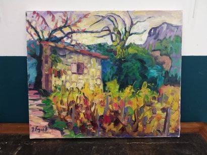 FAGARD 

vignes et cabanon en automne 

Huile...