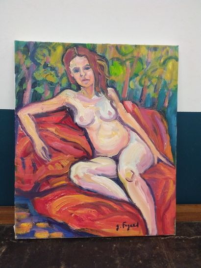 FAGARD 

Nude with red pareo 

Oil on canvas...