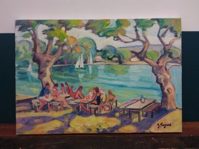 FAGARD 

Picnic by the lake 

Oil on canvas...