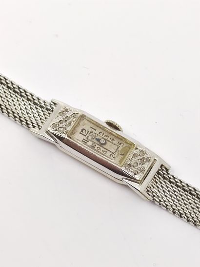 wristwatch, rectangular case in white gold...